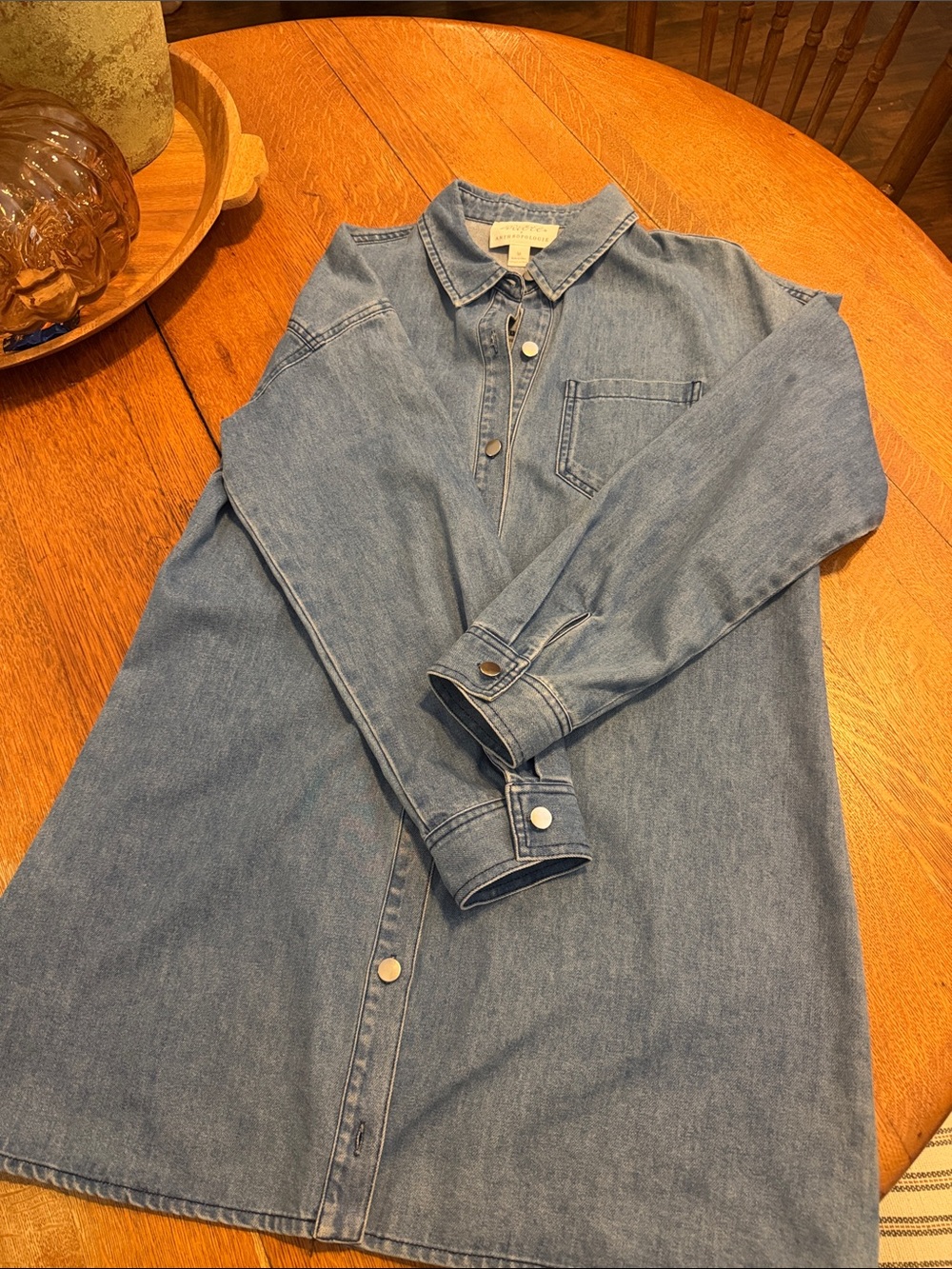 Anthropologie Classic Denim Button-Up Dress - Light Blue
